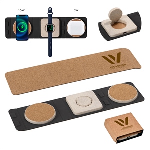 3-in-1 Wireless Travel Charger Station Foldable Natural Cork